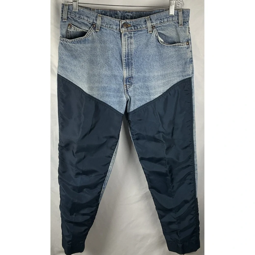 Levi's 550 Jeans Mens Blue 38x32 USA Made Vintage Denim Custom Nylon Panel Pants